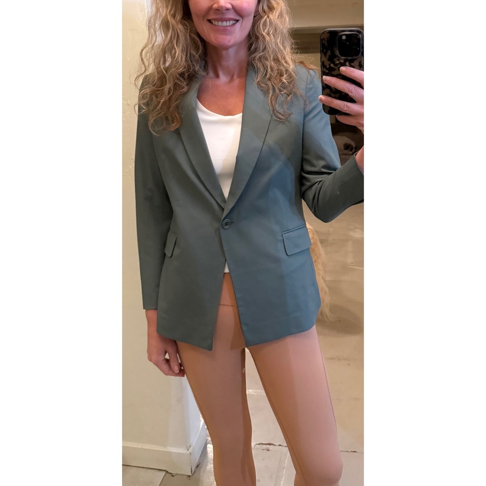 Theory Etinnette Blazer Gray Green Trace Wool Single Button Jacket Size 8 NWOT